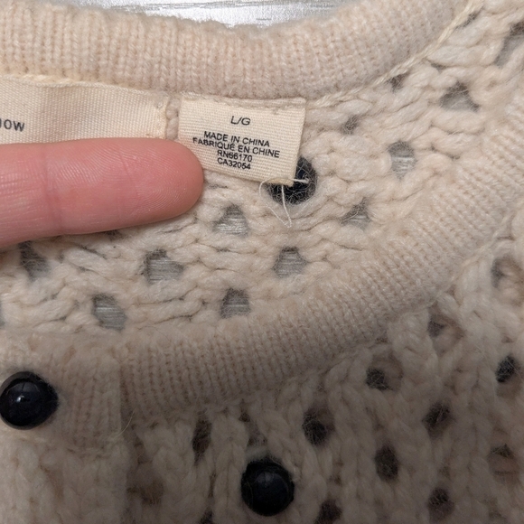 Anthropologie Cream Wool Cashmere Blend Black Pearl Sweater Cottagecore Grandma - Picture 9 of 12